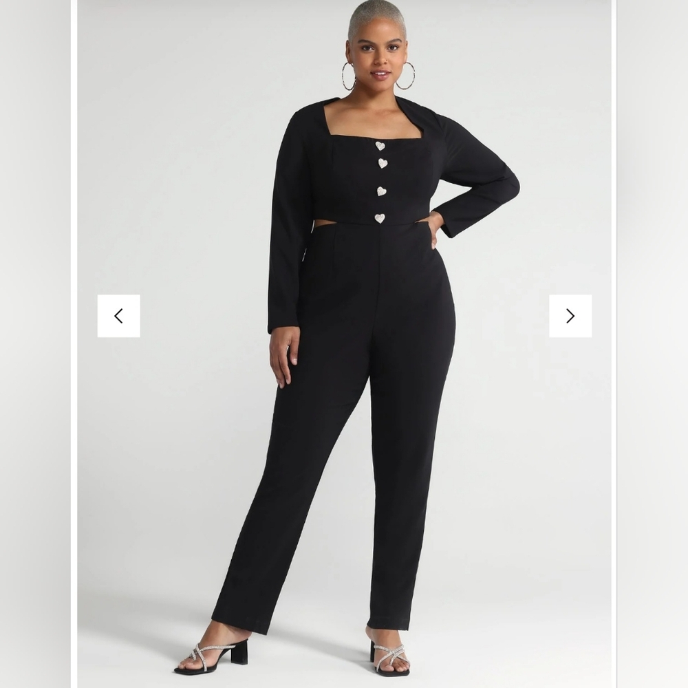 Black Women's Jumpsuit with side cutout.